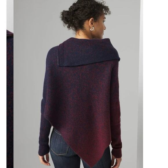 White House Black Market Ombré Draped Neck Poncho Sweater Wind Wine Sz M/L Wool - Picture 3 of 7